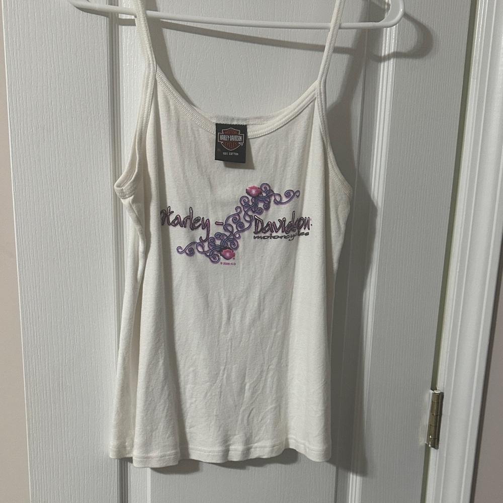 Harley-Davidson White Camisole with Purple Accents